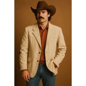 Vtg‎ 70s Bard Whitney Western Corduroy Blazer 46r Suede Elbows Cotton Cowboy